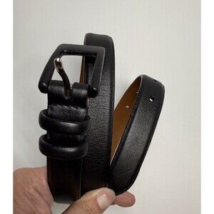 Fina Firenze Italian Black Leather Skinny Belt With Leather Buckle Sz Large